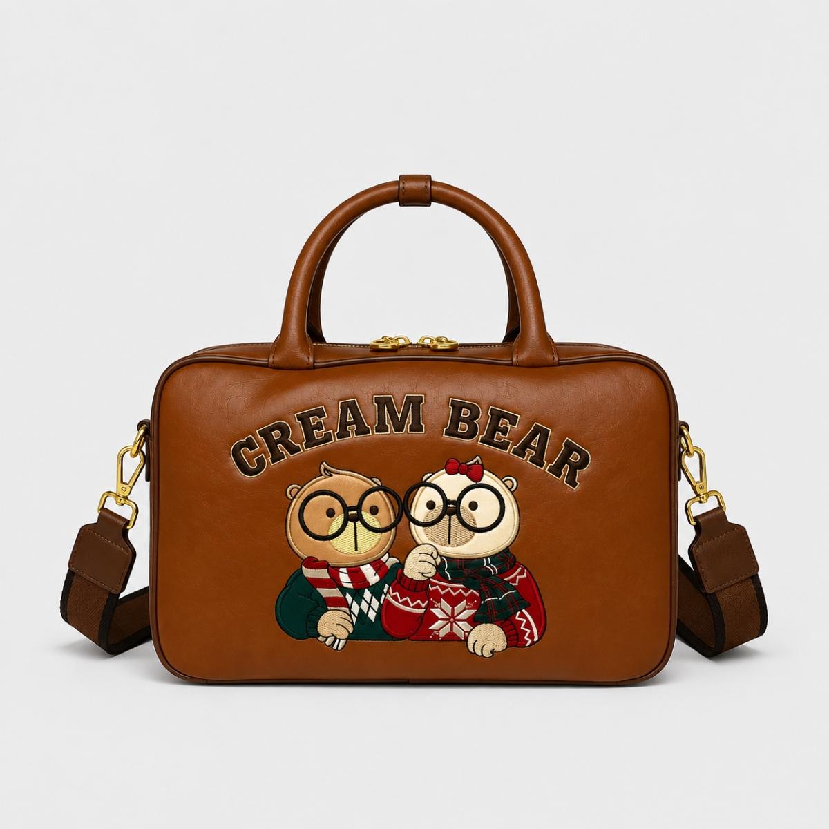 Cream Bear morral crossbody marrón