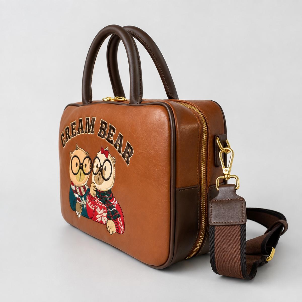 Cream Bear morral crossbody marrón