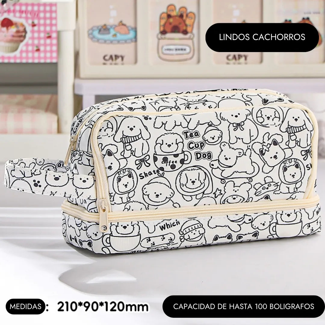 Cartuchera 2 niveles de gran capacidad con diseño capibara