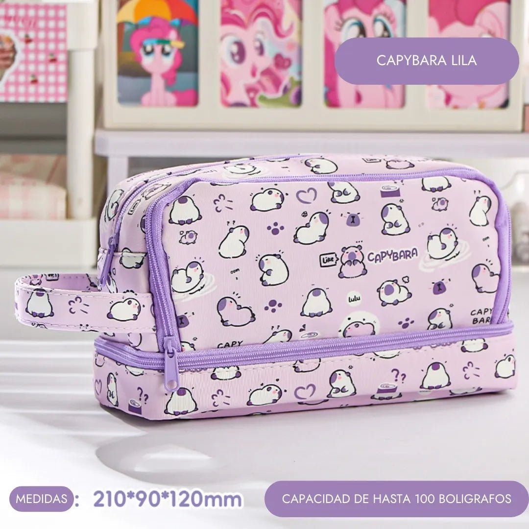 Cartuchera 2 niveles de gran capacidad con diseño capibara