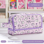 Cartuchera 2 niveles de gran capacidad con diseño capibara