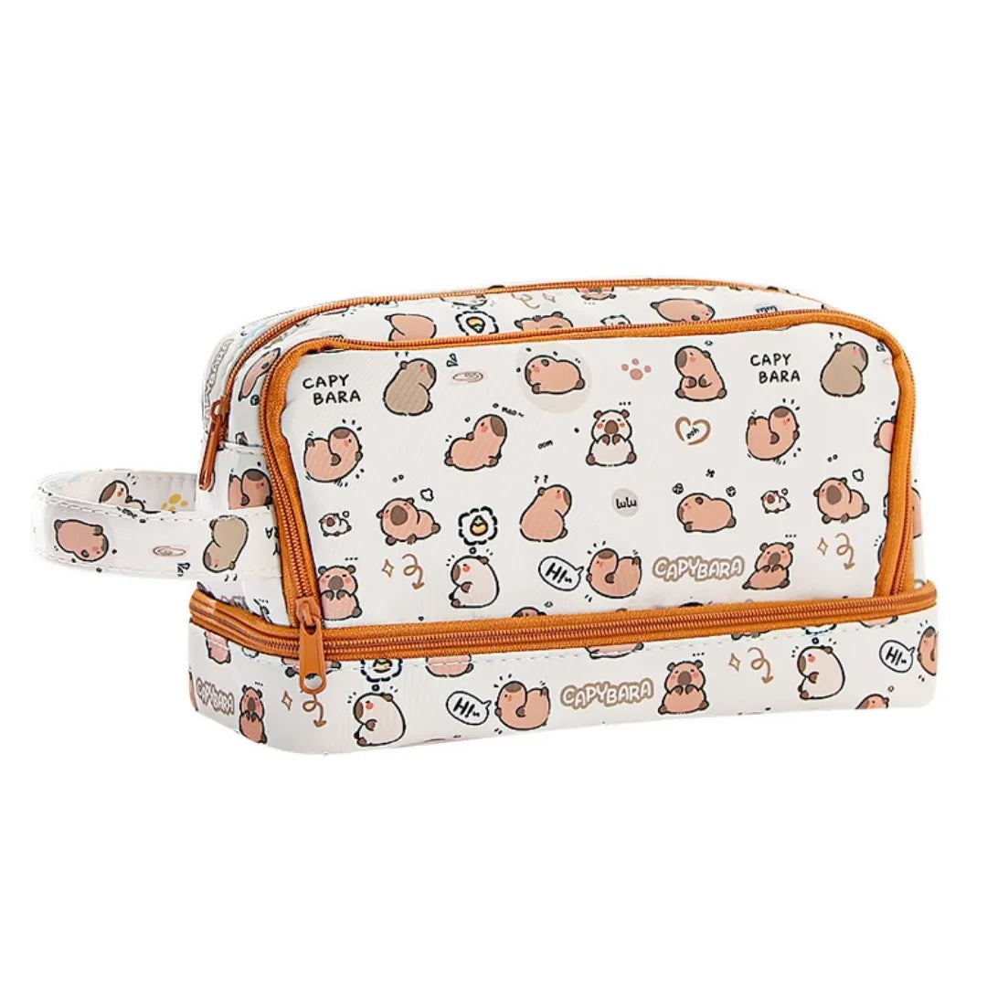 Cartuchera 2 niveles de gran capacidad con diseño capibara