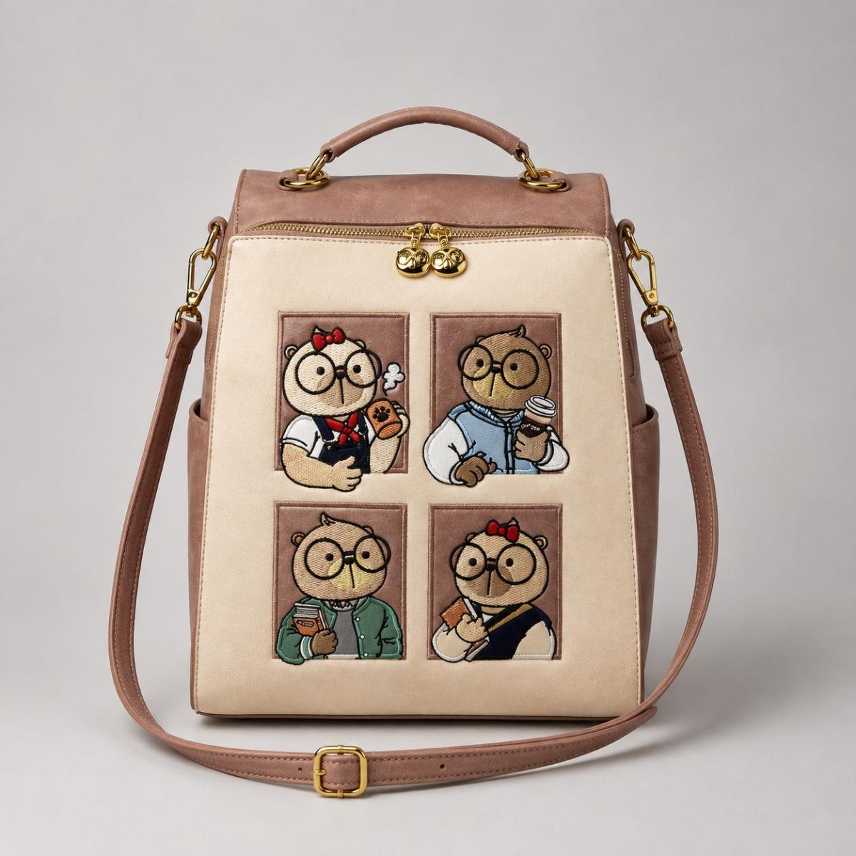 Cream Bear mochila morral rosa