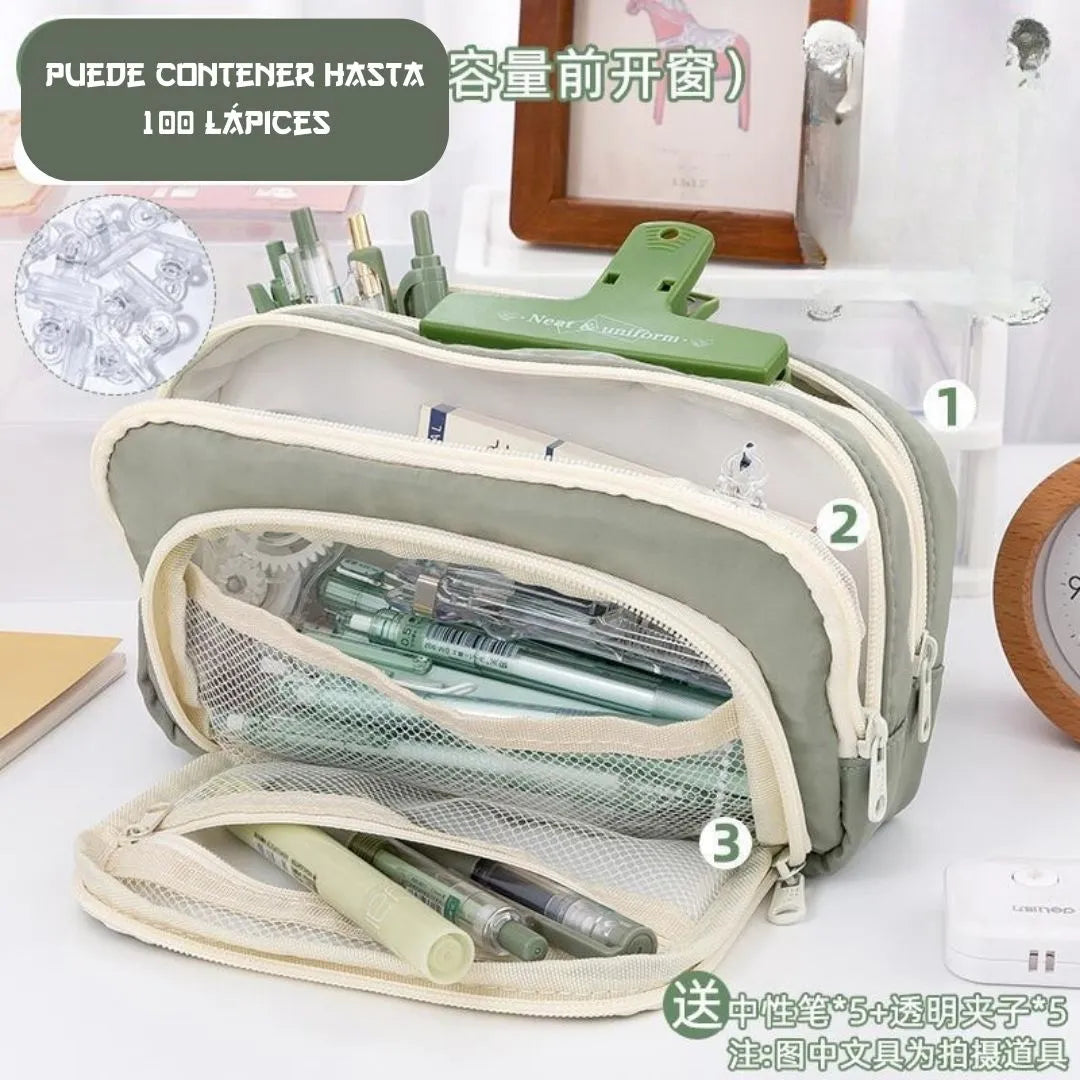 Cartuchera Traveler estuche con múltiples cierres y gran capacidad